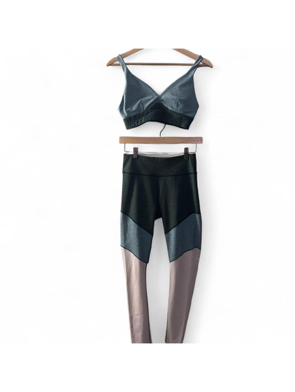 Outdoor Voices Colorblock Leggings + Sports Bra Set Green Blue S